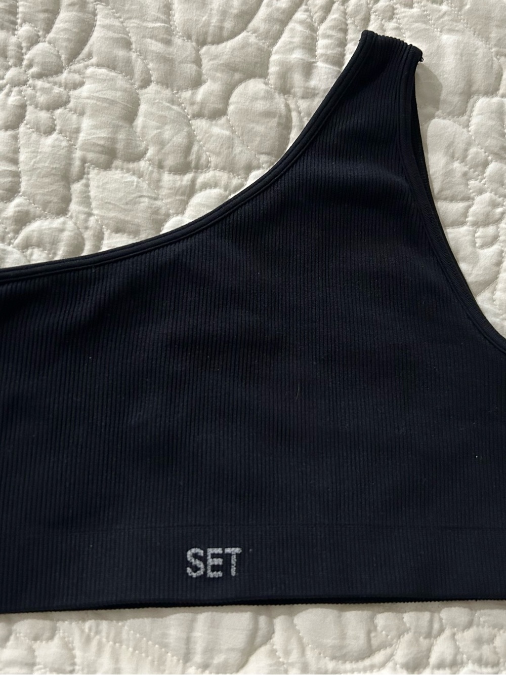 SET Active One-Shoulder Ribbed Bralette in Black